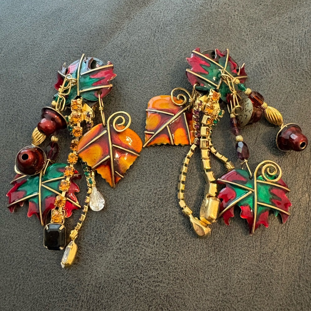 Lunch at the Ritz Autumn Leaves Dangle Clip On Earrings